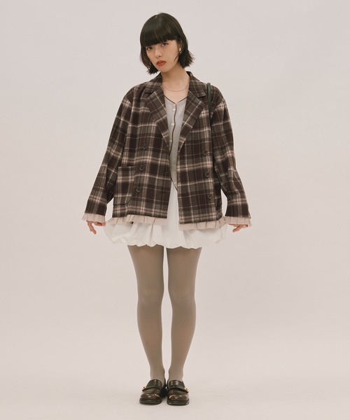 h.NAOTO FRILL ストライプデザインジャケット frill layered design jacket / フリルレイヤードデザイン