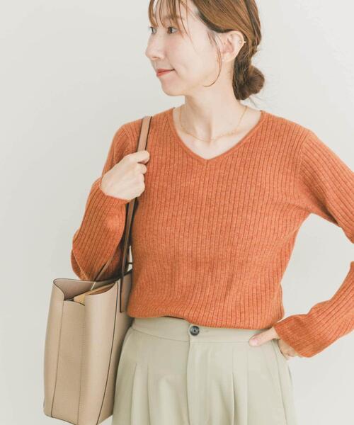 ITEMS URBANRESEARCH(アイテムズ アーバンリサーチ)の「『洗濯可』フワフワリブVネックニット(ニット/セーター・レディース・グレー/ブラック/オレンジ/ホワイト・FREE)」の1枚目の写真