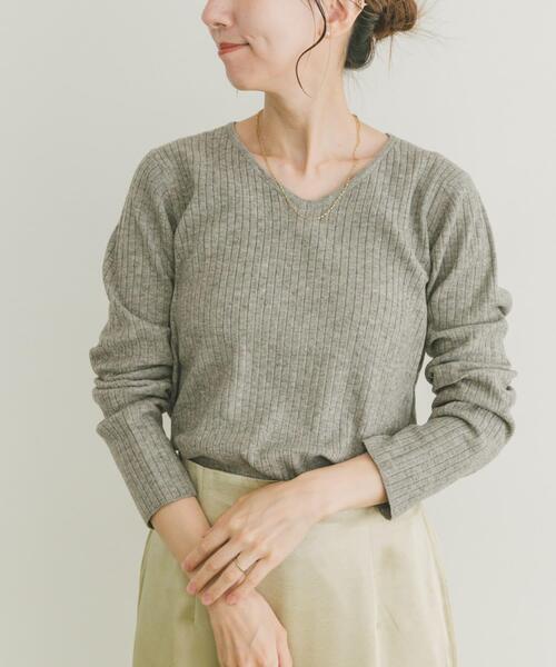 セール】『洗濯可』フワフワリブVネックニット（ニット/セーター