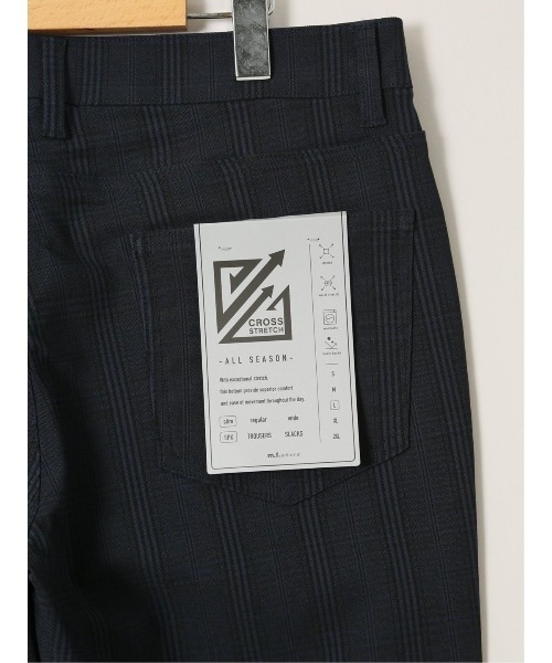 m.f.editorial（エムエフエディトリアル）の「パンツ メンズ ストレッチ 抗菌防臭 スリム 5ポケット テーパード チェック クロスストレッチ（チノパンツ・メンズ・ネイビー・MEDIUM/LARGE/S/X-LARGE）」の6枚目の写真