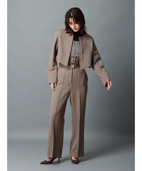 CIS.（シス）の「CIS． ノーカラーブルゾン ウォッシャブル ストレッチ ポリエステルツイル ストライプ（ブルゾン・レディース・ベージュ/ネイビー・36(7号)/38(9号)）」の14枚目の写真