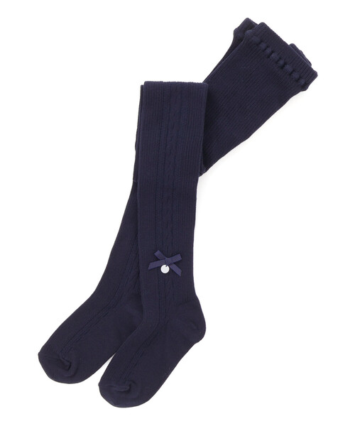 Tartine et Chocolat(タルティーヌエショコラ)の「【日本製】【お揃い】リボンロゴチャーム付きタイツ(80~140cm)(タイツ/ストッキング・キッズ・ネイビー/グレー/オフホワイト・M/L)」の3枚目の写真