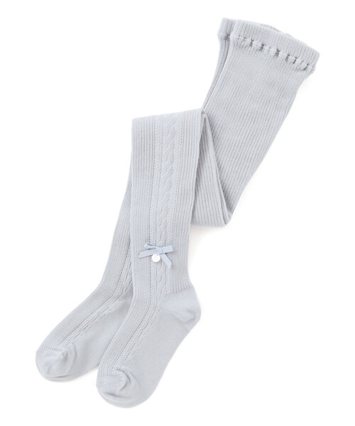 Tartine et Chocolat(タルティーヌエショコラ)の「【日本製】【お揃い】リボンロゴチャーム付きタイツ(80~140cm)(タイツ/ストッキング・キッズ・ネイビー/グレー/オフホワイト・M/L)」の2枚目の写真