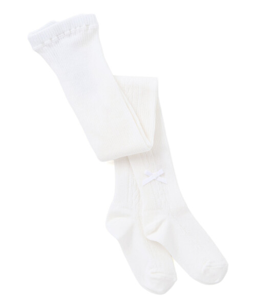 Tartine et Chocolat(タルティーヌエショコラ)の「【日本製】【お揃い】リボンロゴチャーム付きタイツ(80~140cm)(タイツ/ストッキング・キッズ・ネイビー/グレー/オフホワイト・M/L)」の4枚目の写真