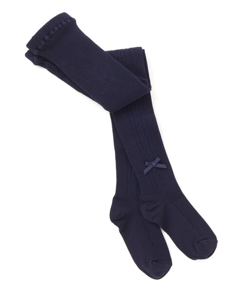 Tartine et Chocolat(タルティーヌエショコラ)の「【日本製】【お揃い】リボンロゴチャーム付きタイツ(80~140cm)(タイツ/ストッキング・キッズ・ネイビー/グレー/オフホワイト・M/L)」の6枚目の写真