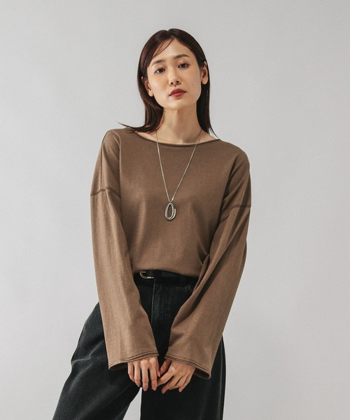 スラブボートネックルーズTシャツ/589058（Tシャツ/カットソー
