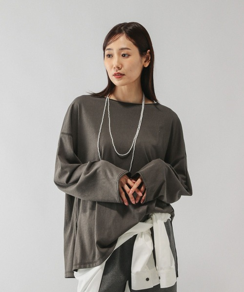 スラブボートネックルーズTシャツ/589058（Tシャツ/カットソー