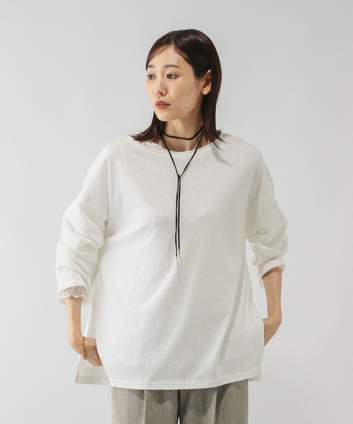 GLOBAL WORK（グローバルワーク）の「スラブボートネックルーズTシャツ/589058（Tシャツ/カットソー・レディース・ブラウン/オフホワイト/スミクロ・MEDIUM/LARGE）」の14枚目の写真
