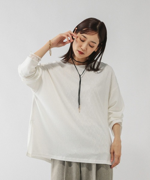 スラブボートネックルーズTシャツ/589058（Tシャツ/カットソー