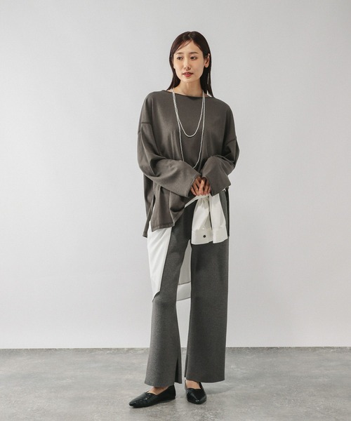 GLOBAL WORK（グローバルワーク）の「スラブボートネックルーズTシャツ/589058（Tシャツ/カットソー・レディース・ブラウン/オフホワイト/スミクロ・MEDIUM/LARGE）」の17枚目の写真