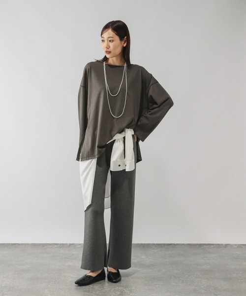 GLOBAL WORK（グローバルワーク）の「スラブボートネックルーズTシャツ/589058（Tシャツ/カットソー・レディース・ブラウン/オフホワイト/スミクロ・MEDIUM/LARGE）」の18枚目の写真