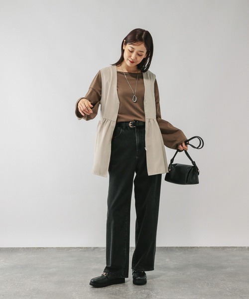 GLOBAL WORK（グローバルワーク）の「スラブボートネックルーズTシャツ/589058（Tシャツ/カットソー・レディース・ブラウン/オフホワイト/スミクロ・MEDIUM/LARGE）」の22枚目の写真