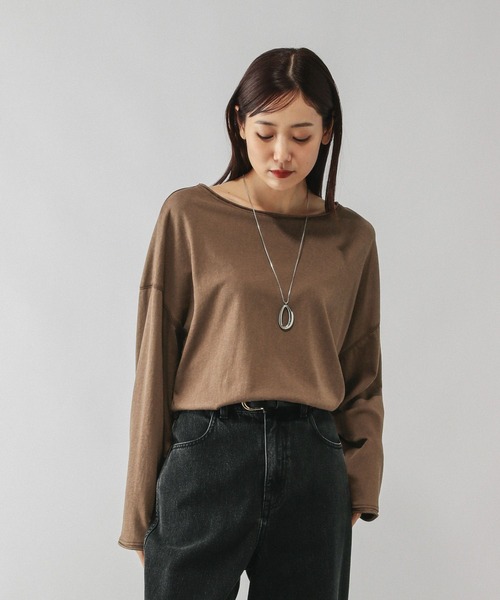 セール】スラブボートネックルーズTシャツ/589058（Tシャツ/カットソー