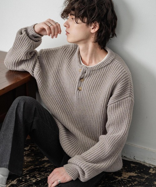 RAEY オーバーサイズニット 新色追加 オーバーサイズ畦編みヘンリーネックニットセーター（ニット