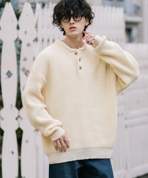 新色追加 オーバーサイズ畦編みヘンリーネックニットセーター（ニット
