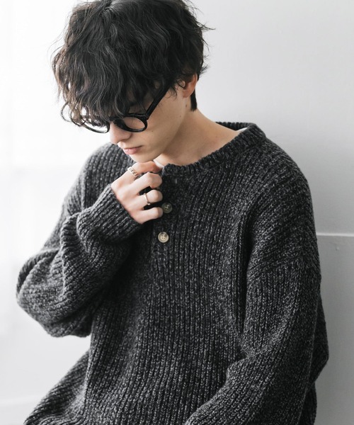 新色追加 オーバーサイズ畦編みヘンリーネックニットセーター（ニット