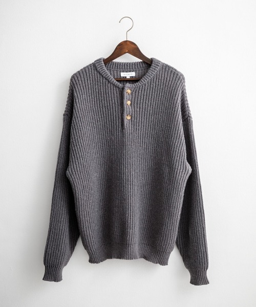 新色追加 オーバーサイズ畦編みヘンリーネックニットセーター（ニット