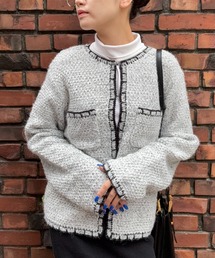 DRAW（ドロー）の「DRAW(ドロー) / ツイード風ニットカーディガン（バイカラーステッチ）（カーディガン/ボレロ）」