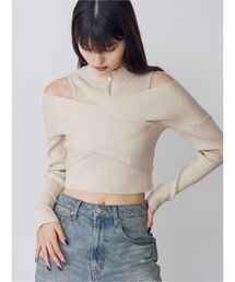 カシュクールハーフジップトップス