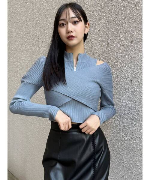 カシュクールハーフジップトップス（ニット/セーター）｜MURUA