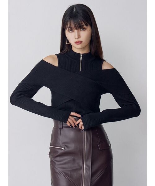 MURUA(ムルーア)の「カシュクールハーフジップトップス(ニット/セーター・レディース・グレー/ボルドー/アイボリー/ブラック/ベージュ/ピンク/ブルー・FREE)」の19枚目の写真