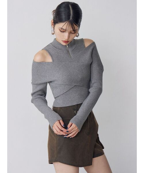 カシュクールハーフジップトップス（ニット/セーター）｜MURUA
