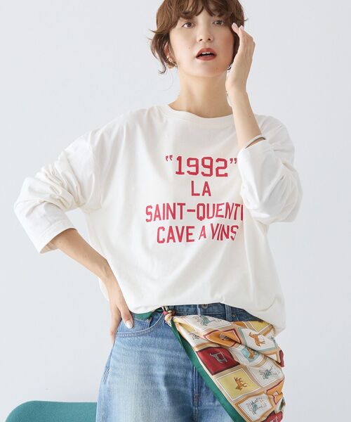 AMERICAN HOLIC(アメリカンホリック)の「カレッジロゴロングTシャツ(Tシャツ/カットソー・レディース・オフホワイト/ブラック/杢グレー・FREE)」の2枚目の写真