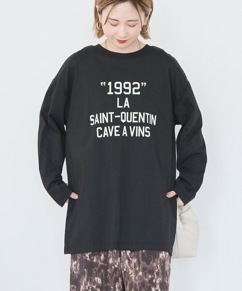 AMERICAN HOLIC(アメリカンホリック)の「カレッジロゴロングTシャツ(Tシャツ/カットソー・レディース・オフホワイト/ブラック/杢グレー・FREE)」の1枚目の写真