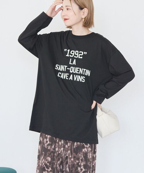 AMERICAN HOLIC(アメリカンホリック)の「カレッジロゴロングTシャツ(Tシャツ/カットソー・レディース・オフホワイト/ブラック/杢グレー・FREE)」の4枚目の写真