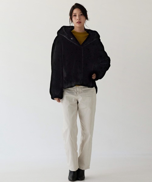 Filomo（フィローモ）の「[Filomo]ミンク調フェイクファーフード付き ジャケット（その他アウター・レディース・ブラック/ベージュ/グレー・FREE）」の4枚目の写真