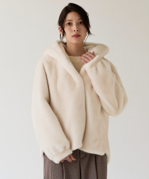 Filomo（フィローモ）の「[Filomo]ミンク調フェイクファーフード付き ジャケット（その他アウター・レディース・ブラック/ベージュ/グレー・FREE）」の12枚目の写真