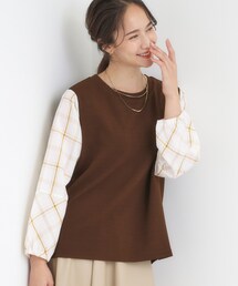 SHOO・LA・RUE | 【S-LL】1枚できまる お袖チェック 異素材使いトップス(シャツ/ブラウス)