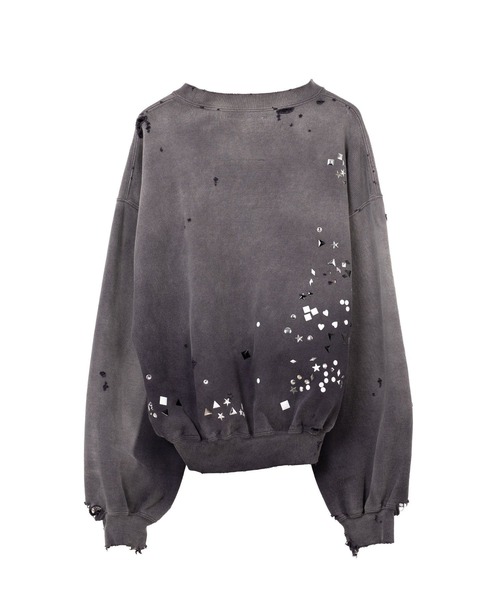 MIHARAYASUHIRO（ミハラヤスヒロ）の「【MIHARAYASUHIRO/ミハラヤスヒロ】EMBELLISHED SUN FADED PULLOVER/ラインストーンダメージスウェット/ショートスウェット（スウェット・レディース・ブラック・36/38）」の2枚目の写真