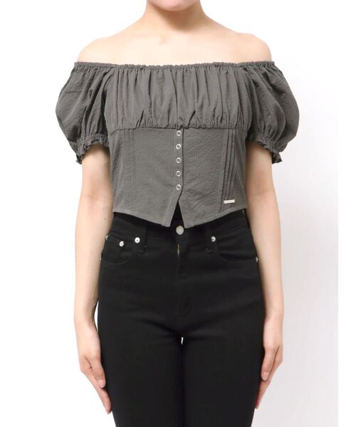 EMODA(エモダ)の「2WAY OFF SHOULDER TOPS(Tシャツ/カットソー・レディース・ブラック/その他/ブルー・FREE)」の1枚目の写真