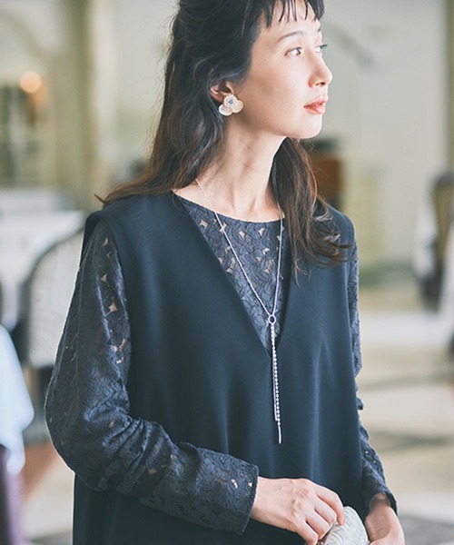 studio CLIP（スタディオクリップ）の「インドレースプルオーバー《オケージョン2025AW》（Tシャツ/カットソー・レディース・ブラック/オフホワイト・FREE）」の2枚目の写真