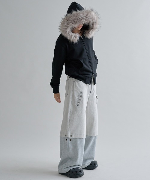 EPNK（イーピーエヌケー）の「SWEAT PANEL BAGGY PANTS/スウェットパネルバギーパンツ（デニムパンツ・メンズ・杢グレー/ブラック・SMALL/MEDIUM/LARGE）」の2枚目の写真