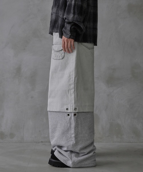 EPNK（イーピーエヌケー）の「SWEAT PANEL BAGGY PANTS/スウェットパネルバギーパンツ（デニムパンツ・メンズ・杢グレー/ブラック・SMALL/MEDIUM/LARGE）」の7枚目の写真