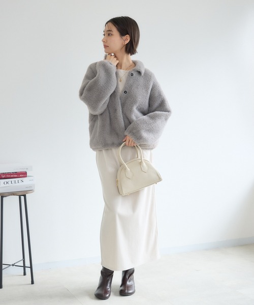 KATHARINE ROSS（キャサリンロス）の「【KATHARINE ROSS】接結フェザーニットジャケット（ステンカラーコート・レディース・アイボリー/チャコールグレー・MEDIUM）」の4枚目の写真
