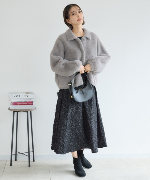 KATHARINE ROSS（キャサリンロス）の「【KATHARINE ROSS】接結フェザーニットジャケット（ステンカラーコート・レディース・アイボリー/チャコールグレー・MEDIUM）」の7枚目の写真