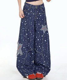 HALEY PESCA/スターパッチワーク ワイドシルエットデニムパンツ