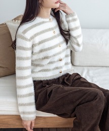 CLEAR BASIC | ボーダーフェザーニットカーディガン[オフィスカジュアル 着回し抜群 大人]≪AW新作≫(カーディガン/ボレロ)