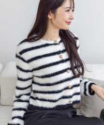 CLEAR BASIC | ボーダーフェザーニットカーディガン[オフィスカジュアル 着回し抜群 大人]≪AW新作≫(カーディガン/ボレロ)