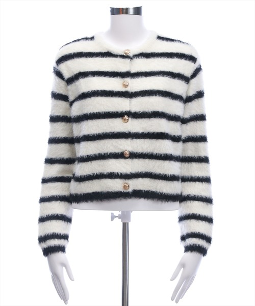 CLEAR BASIC（クリアベーシック）の「ボーダーフェザーニットカーディガン[オフィスカジュアル 着回し抜群 大人]≪AW新作≫（カーディガン/ボレロ・レディース・グレイッシュベージュ/ブラック・F）」の12枚目の写真