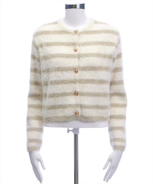 CLEAR BASIC（クリアベーシック）の「ボーダーフェザーニットカーディガン[オフィスカジュアル 着回し抜群 大人]≪AW新作≫（カーディガン/ボレロ・レディース・グレイッシュベージュ/ブラック・F）」の11枚目の写真