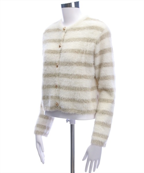 CLEAR BASIC（クリアベーシック）の「ボーダーフェザーニットカーディガン[オフィスカジュアル 着回し抜群 大人]≪AW新作≫（カーディガン/ボレロ・レディース・グレイッシュベージュ/ブラック・F）」の7枚目の写真