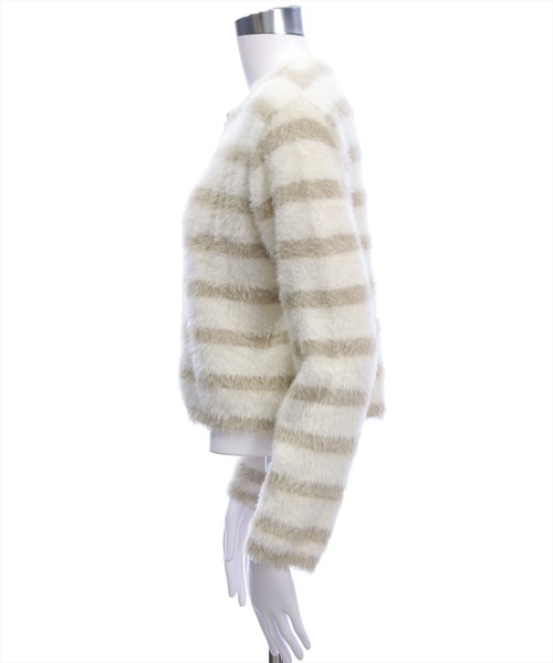 CLEAR BASIC（クリアベーシック）の「ボーダーフェザーニットカーディガン[オフィスカジュアル 着回し抜群 大人]≪AW新作≫（カーディガン/ボレロ・レディース・グレイッシュベージュ/ブラック・F）」の8枚目の写真