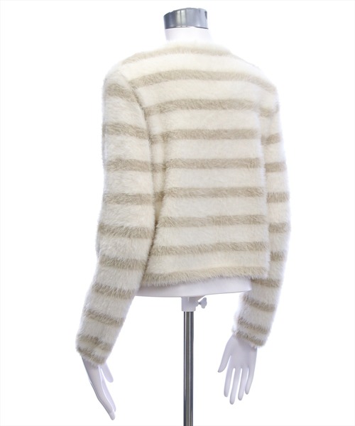 CLEAR BASIC（クリアベーシック）の「ボーダーフェザーニットカーディガン[オフィスカジュアル 着回し抜群 大人]≪AW新作≫（カーディガン/ボレロ・レディース・グレイッシュベージュ/ブラック・F）」の9枚目の写真