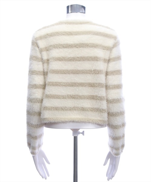 CLEAR BASIC（クリアベーシック）の「ボーダーフェザーニットカーディガン[オフィスカジュアル 着回し抜群 大人]≪AW新作≫（カーディガン/ボレロ・レディース・グレイッシュベージュ/ブラック・F）」の10枚目の写真