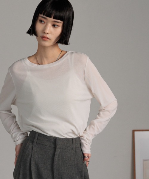 LOWRYS FARM（ローリーズファーム）の「ナイロンシアータイトＬＳ  606435（Tシャツ/カットソー・レディース・ブルー/ブラック/ホワイト/ライトグレー/イエロー・FREE）」の6枚目の写真