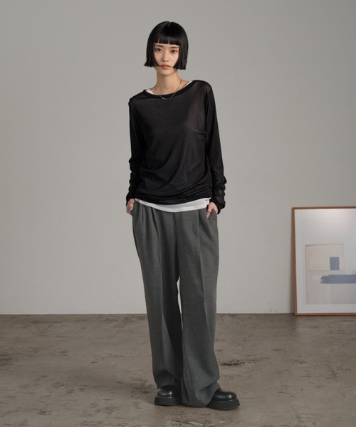 LOWRYS FARM（ローリーズファーム）の「ナイロンシアータイトＬＳ  606435（Tシャツ/カットソー・レディース・ブルー/ブラック/ホワイト/ライトグレー/イエロー・FREE）」の7枚目の写真